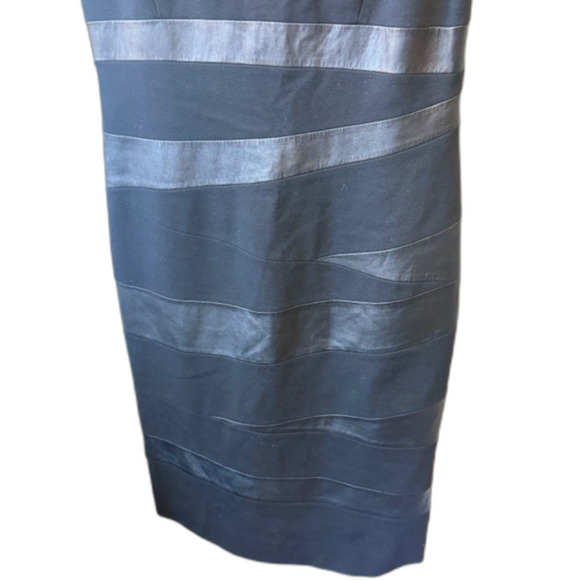 Lafayette 148 NY Black Sheath Dress Real Leather Stripe Detail Size 8 Cocktail - Picture 2 of 9